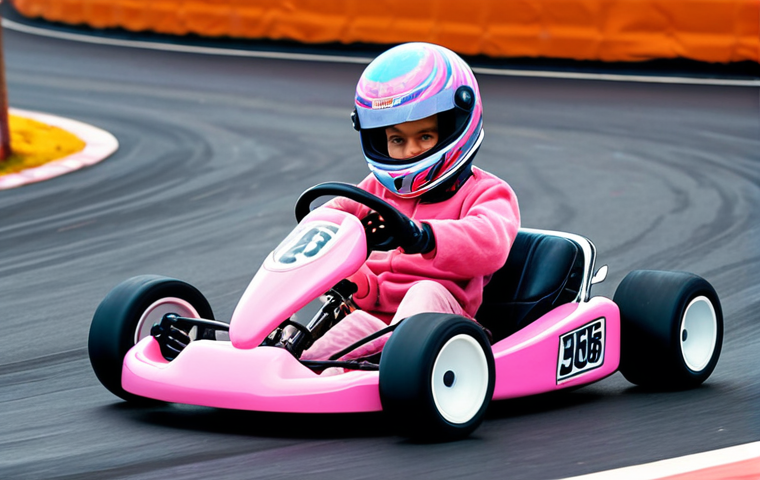 **A cute "Cotton Candy" kart racer drifting intensely around a corner on a winding track, surrounded by vibrant colors and a dynamic sense of speed. Focus on the kart's design and the feeling of controlled power.**