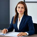 **

A professional businesswoman in a modest business suit, sitting at a desk in a modern office. Fully clothed, appropriate attire, safe for work, perfect anatomy, natural proportions, professional photography, high quality.

**