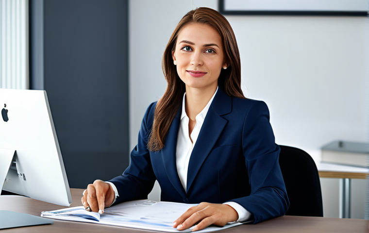**

A professional businesswoman in a modest business suit, sitting at a desk in a modern office. Fully clothed, appropriate attire, safe for work, perfect anatomy, natural proportions, professional photography, high quality.

**