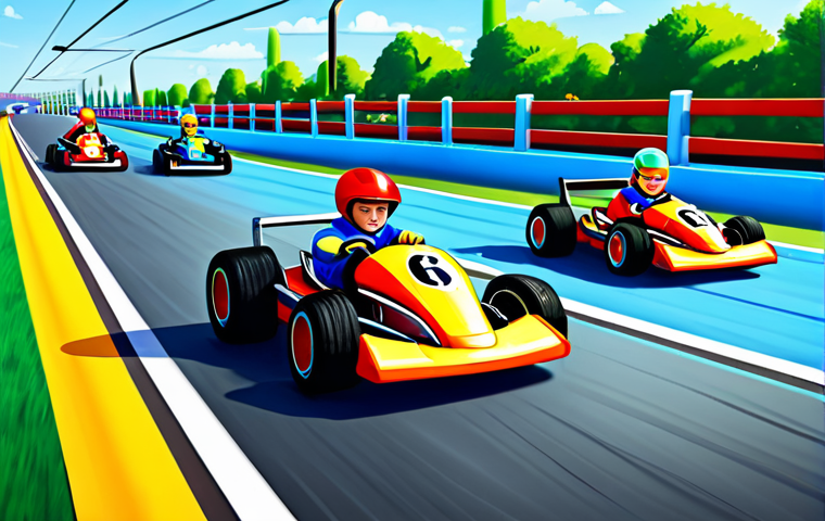 **Prompt:** A family-friendly scene of cartoon kids racing karts on a colorful track, fully clothed, appropriate attire, safe for work, perfect anatomy, natural proportions, bright daylight, professional illustration, high quality.