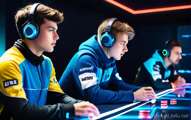 카트라이더 팀플레이 노하우 - **Prompt:** A vibrant, dynamic image capturing a KartRider team's pre-race strategy session. Four yo...