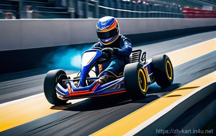 카트라이더 신규 트랙 분석 - "A professional kart racer, wearing a vibrant, aerodynamic racing suit and a sleek, tinted helmet, m... 카트라이더 신규 트랙 분석 - "A professional kart racer, wearing a vibrant, aerodynamic racing suit and a sleek, tinted helmet, m...