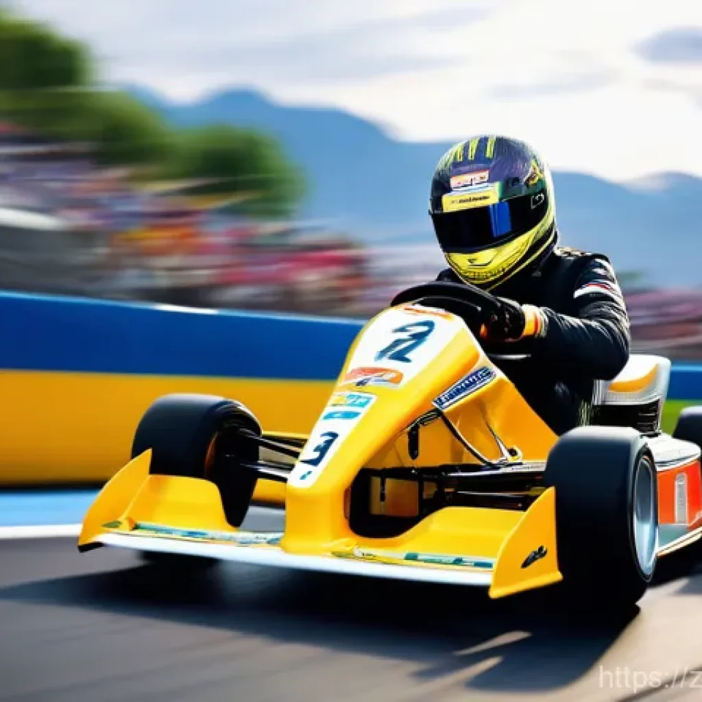 카트라이더 이색 플레이법 - **Prompt:** A dynamic, low-angle shot of a custom-designed racing kart speeding in reverse on a fami...