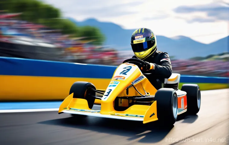 카트라이더 이색 플레이법 - **Prompt:** A dynamic, low-angle shot of a custom-designed racing kart speeding in reverse on a fami...