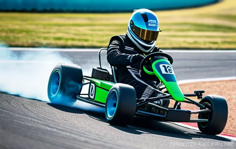 카트라이더 초보 유저의 게임 공략 요령 - A high-energy, dynamic scene of a customized racing kart executing a perfect 'double tap drift' on a...