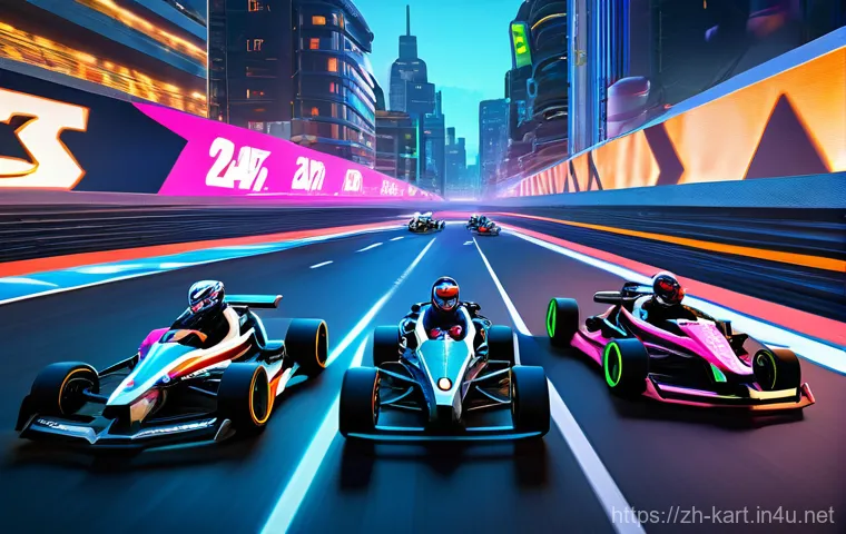 카트라이더 글로벌 출시와 유저 반응 - A group of diverse young adults, dressed in trendy, sporty casual wear, are excitedly gathered aroun...