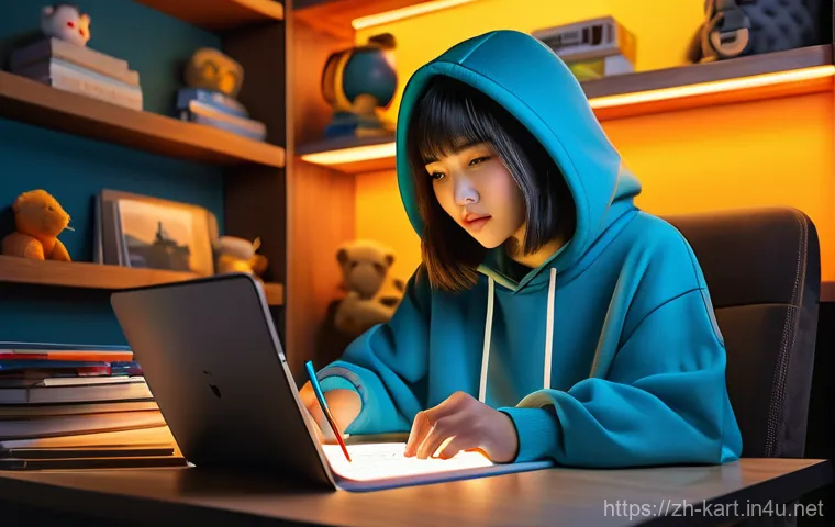 카트라이더 팬아트 대회의 재미와 성공 요인 - A dynamic, semi-realistic illustration of a young, East Asian female artist, approximately 20 years ...