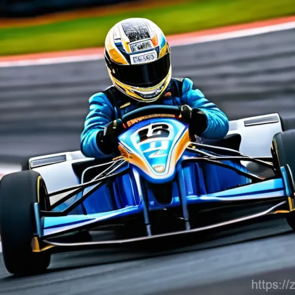 카트라이더 고수들의 노하우 - **A dynamic, high-speed shot of a professional-looking kart racer masterfully executing a "best-opti...