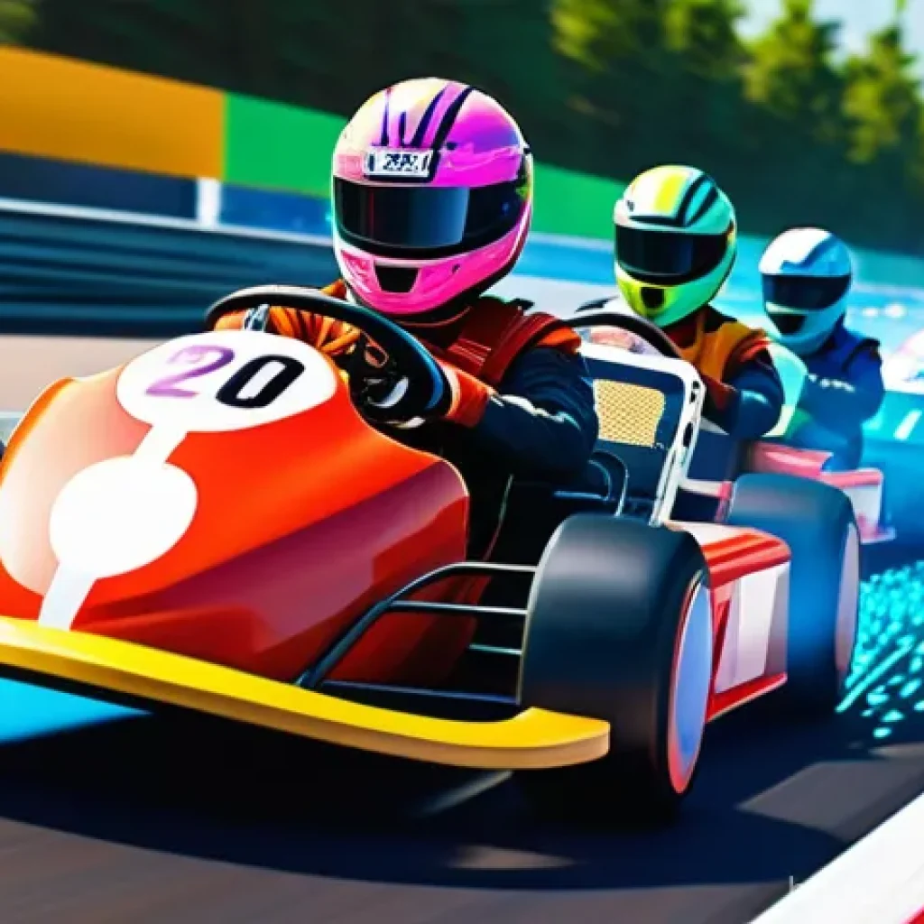 카트라이더 아이템 설정 방법 - **Prompt:** "A vibrant and dynamic kart racing scene depicting intense item battle action. Several a...