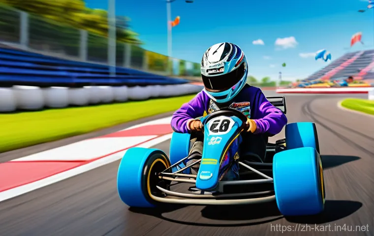 카트라이더 초보자 우선 전략 - A vibrant, high-energy scene depicting a young, enthusiastic Asian teenager (wearing a stylish, mode...