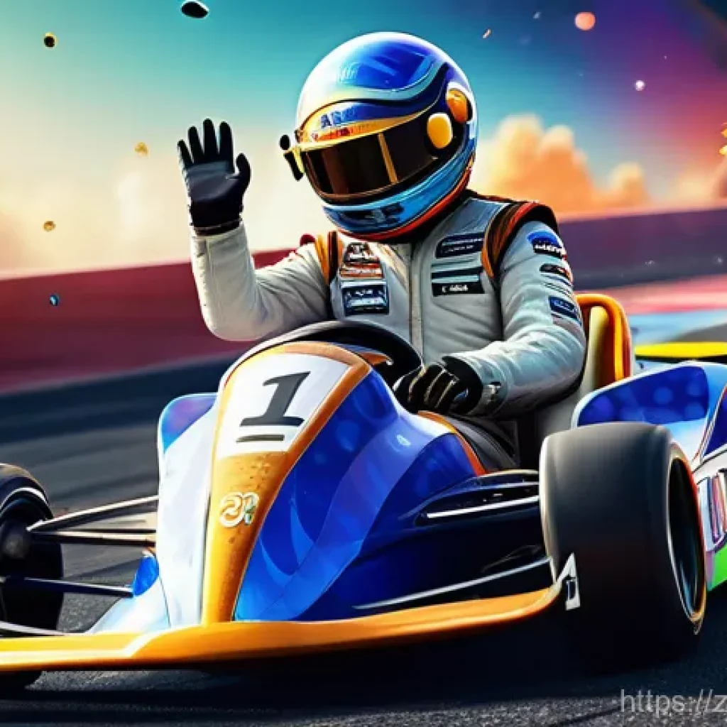 카트라이더 팬아트 이벤트의 성공 전략 - **Prompt 1: Pi Dan's Triumphant Space Race Victory**
"A dynamic, vibrant illustration of KartRid...