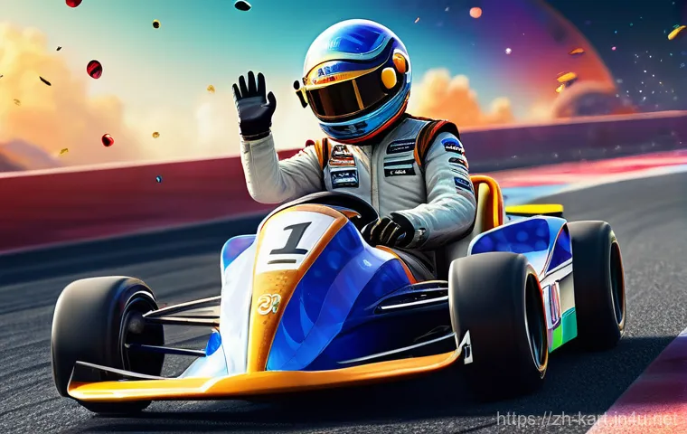 카트라이더 팬아트 이벤트의 성공 전략 - **Prompt 1: Pi Dan's Triumphant Space Race Victory**
    "A dynamic, vibrant illustration of KartRid...