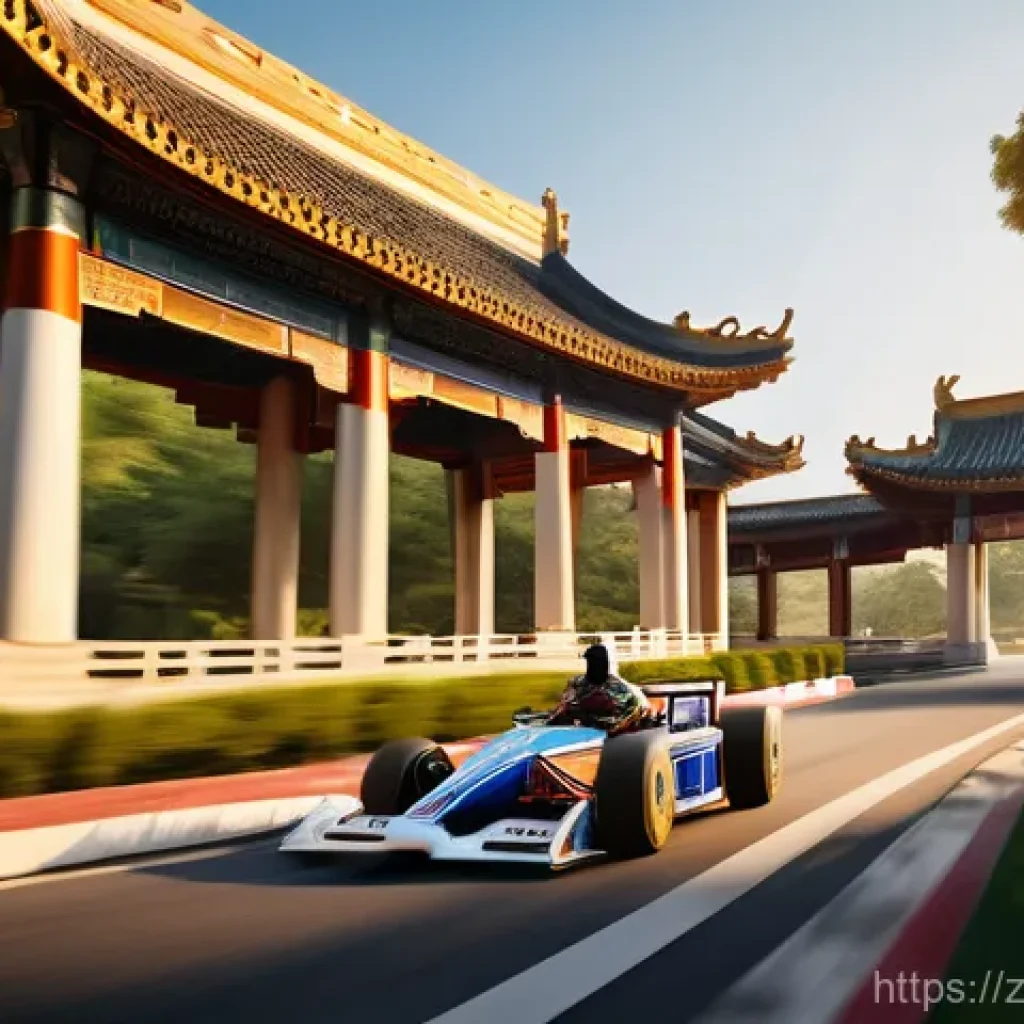 카트라이더 신규 트랙의 재미 요소 - **Ancient City Ruins Race:**
A vibrant, highly detailed image of a sleek racing kart speeding th...