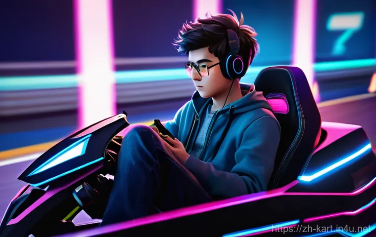 카트라이더 초보 유저를 위한 드리프트 노트 - **Prompt: "KartRider Drift: The Beginner's Focus**
    A determined young male gamer, mid-twenties, ...