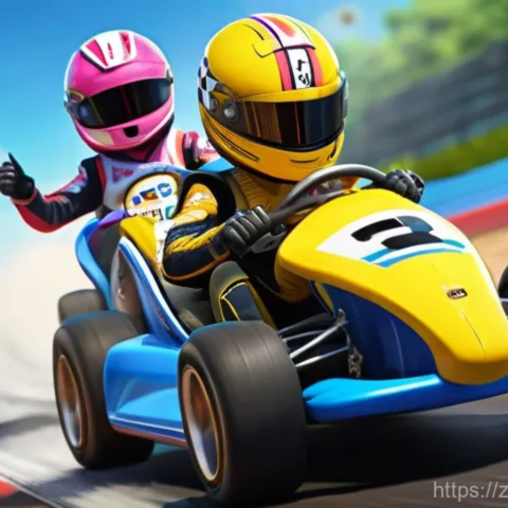 카트라이더 팬아트 이벤트 참가자 후기 - A dynamic, high-energy scene featuring KartRider characters Piplod and Diz engaged in a thrilling ra...