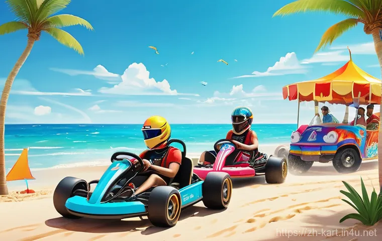 카트라이더 팬아트 제출 가이드 - **Prompt 1: Summer Beach Karting Carnival**
    A group of diverse, cheerful KartRider-style charact...