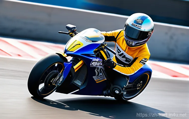 카트라이더 신규 유저를 위한 게임 전략 - A determined female KartRider racer, wearing a vibrant, form-fitting racing suit and a full racing h...