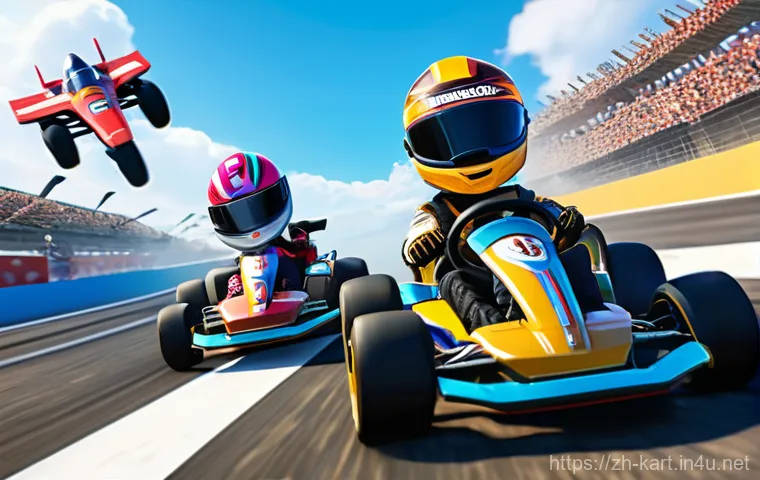 카트라이더 신규 유저를 위한 게임 전략 - A determined female KartRider racer, wearing a vibrant, form-fitting racing suit and a full racing h... 카트라이더 신규 유저를 위한 게임 전략 - A determined female KartRider racer, wearing a vibrant, form-fitting racing suit and a full racing h...