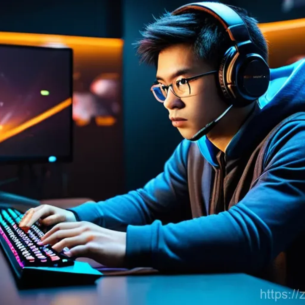 카트라이더 초보 유저의 게임 공략 성공 사례 - **Prompt:** A focused young adult, of East Asian descent, seated comfortably at a modern gaming desk...