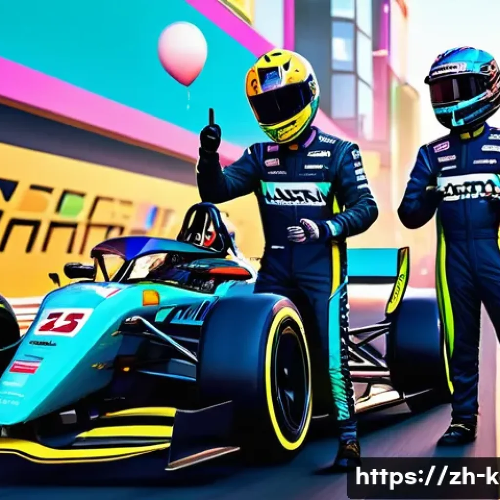 카트라이더 커뮤니티 이벤트 - **Prompt:** A group of diverse, cheerful KartRider characters are gathered at a virtual finish line ...