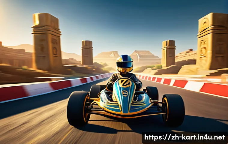 카트라이더 이벤트 트랙 추천 - **Prompt 1: "Golden Civilization" Kart Race**
    A dynamic, action-packed scene of a futuristic kar...