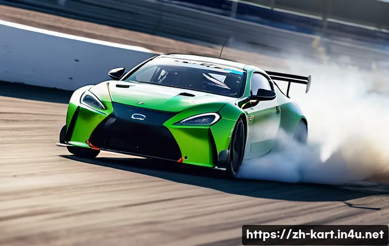카트라이더 초보자 드리프트 가이드 - A dynamic racing scene capturing a skilled driver executing a smooth drift through a sharp corner on...