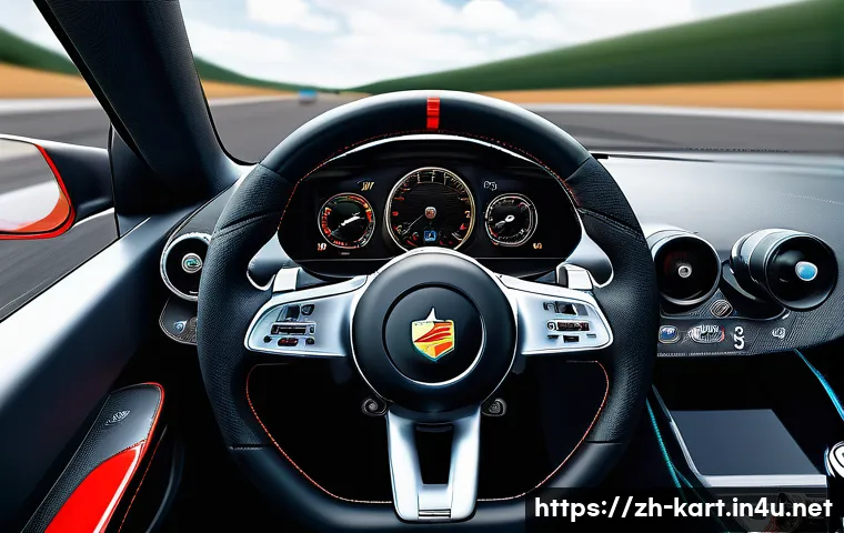 카트라이더 리플레이 분석하는 법 - A detailed racing car cockpit view from first-person perspective during a sharp corner, showing prec...