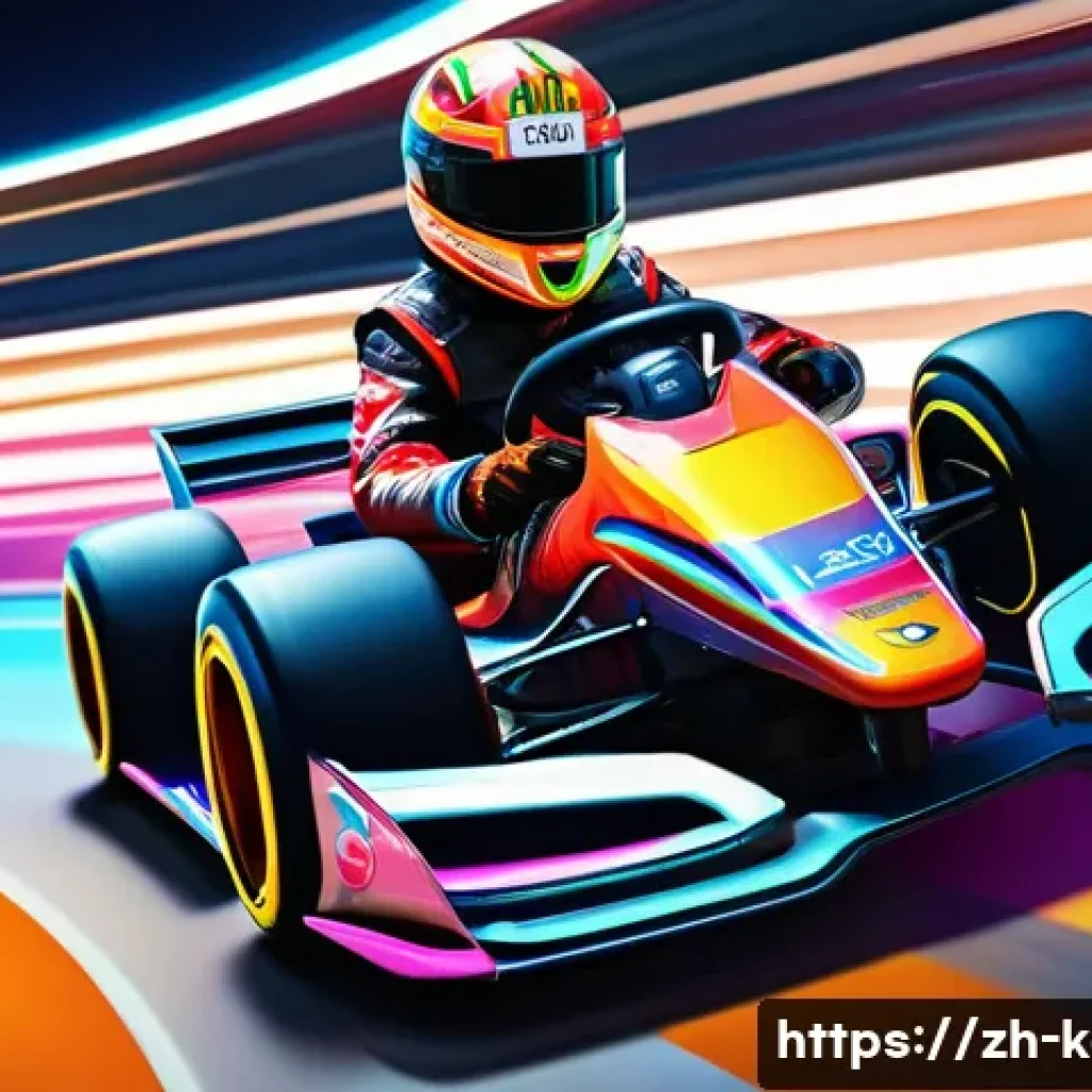 카트라이더 팬아트 도전 가이드 - A dynamic kart racing character in vibrant racing gear with a sleek anime-inspired design, wearing d...