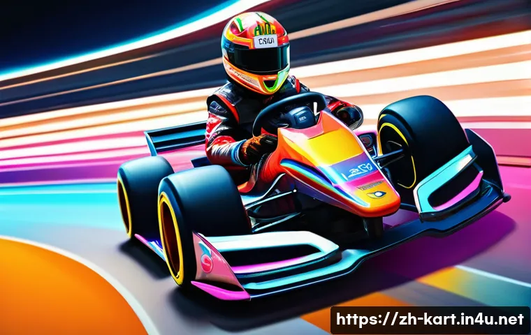 카트라이더 팬아트 도전 가이드 - A dynamic kart racing character in vibrant racing gear with a sleek anime-inspired design, wearing d...