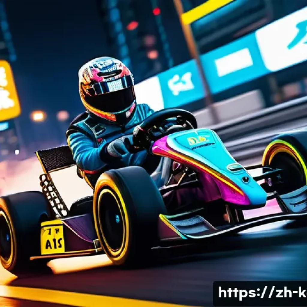 카트라이더 초보 유저 게임 공략 - A dynamic racing scene on a narrow city track featuring a sleek kart with high maneuverability and s...