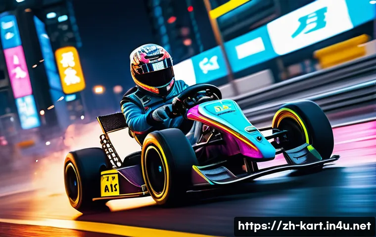 카트라이더 초보 유저 게임 공략 - A dynamic racing scene on a narrow city track featuring a sleek kart with high maneuverability and s...