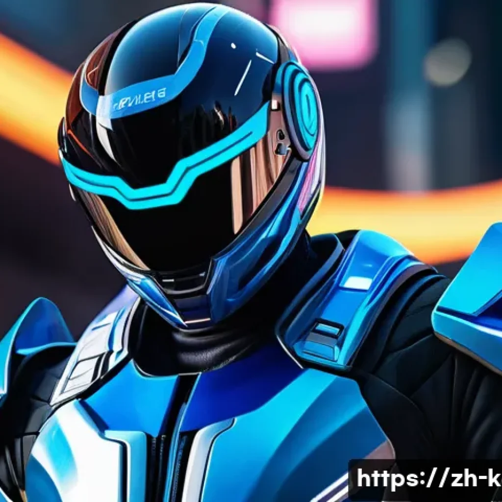 카트라이더 신규 캐릭터와 아이템 - A futuristic racing character inspired by advanced technology, wearing sleek metallic armor with glo...