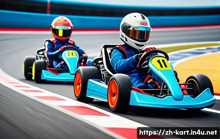 카트라이더 초보 유저를 위한 팀플레이 조언 - A dynamic team racing scene on a vibrant, twisting race track filled with colorful karts, featuring ...