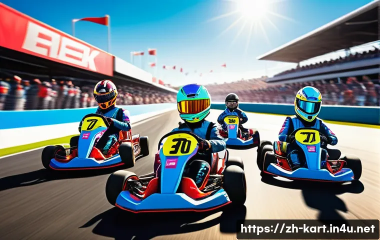 카트라이더 초보 유저의 이벤트 활용 공략 - A vibrant and dynamic kart racing scene featuring a group of young players participating in a cooper...
