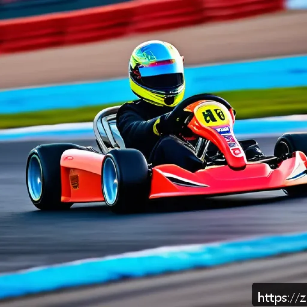 카트라이더 초보자를 위한 게임 이해 - A dynamic scene of a young adult kart racer skillfully drifting through a sharp corner on a brightly...