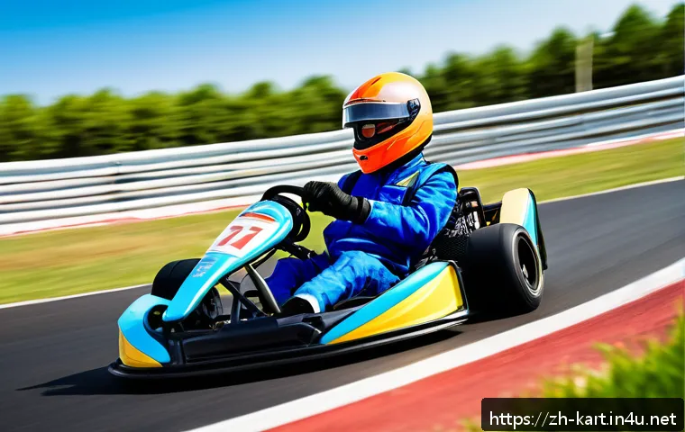 카트라이더 초보 유저의 게임 공략 성공 스토리 - A dynamic scene of a professional kart racer skillfully navigating a sharp corner on a modern kartin...