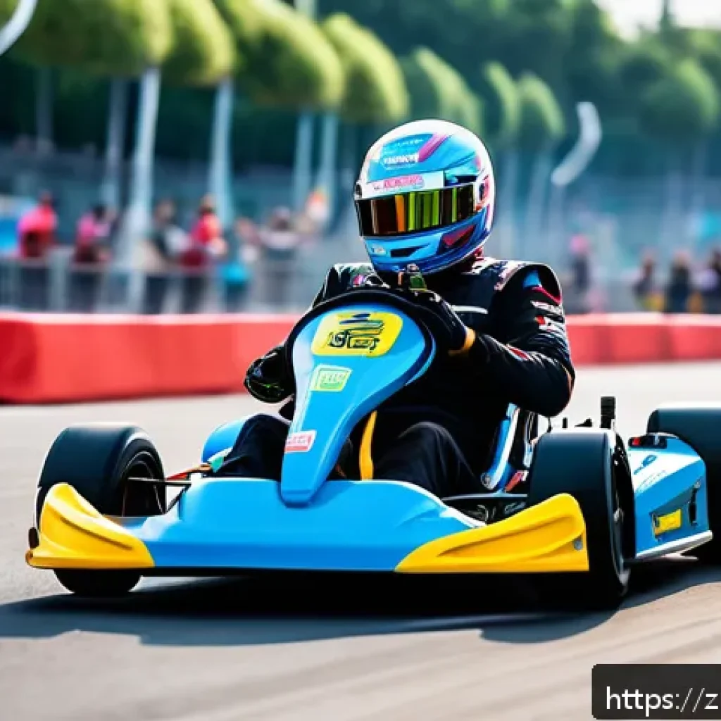 카트라이더 인기 유튜버 채널 리스트 - A dynamic scene of a professional kart racing event at a modern outdoor track during daytime, featur...