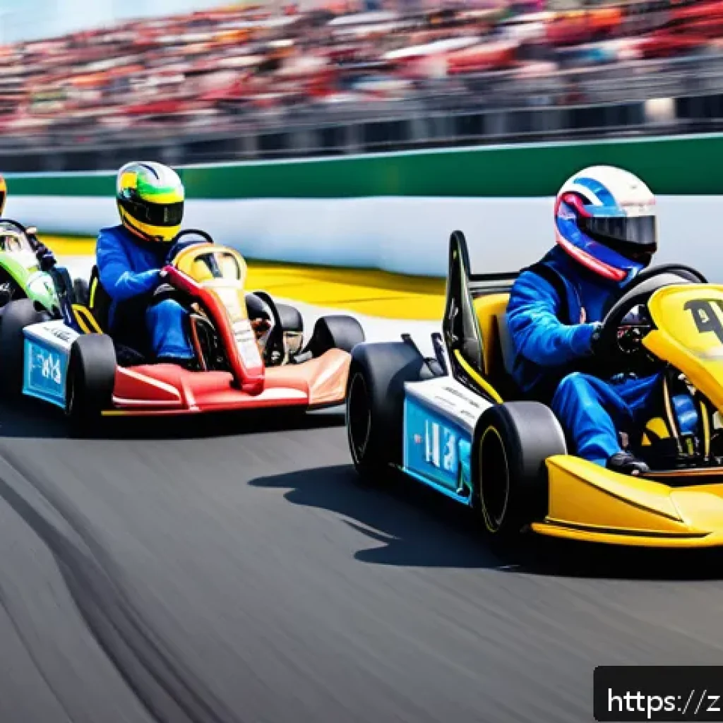 카트라이더 아이템전 꿀팁 모음 - A dynamic kart racing scene on a winding track during a fierce item battle, featuring colorful karts...