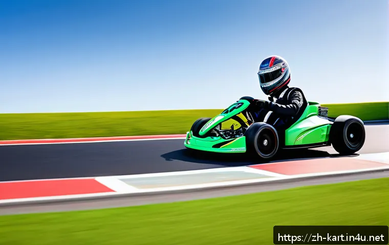 카트라이더 트랙별 최고 기록 - A dynamic kart racing scene on a professional race track featuring a sleek, aerodynamic go-kart spee...