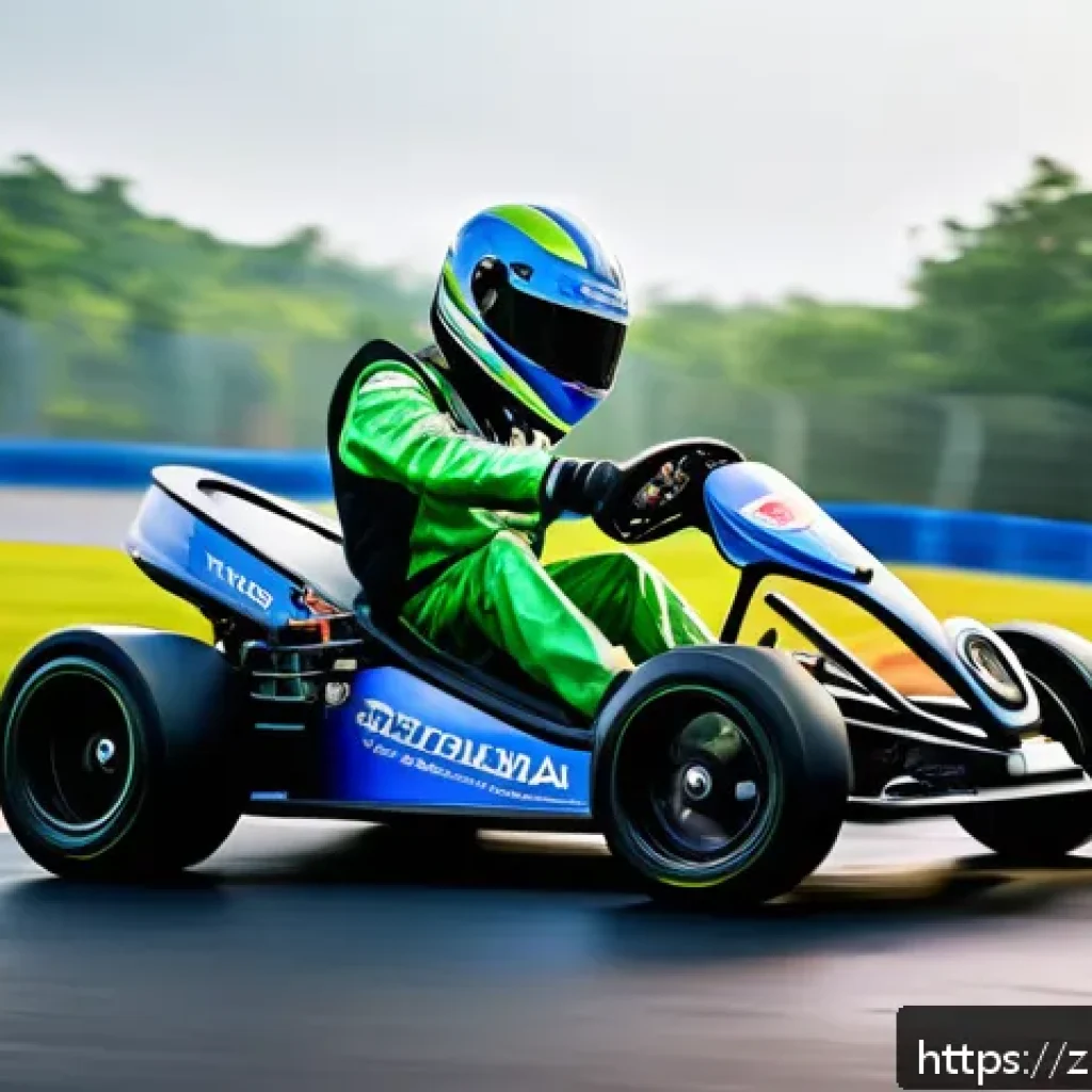 카트라이더 트랙별 공략 노하우 - A dynamic kart racing scene on a winding S-shaped asphalt track under bright daylight, featuring a s...