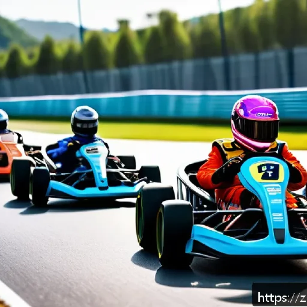 카트라이더 개발자 인터뷰 - A vibrant and dynamic kart racing scene featuring a diverse group of characters wearing colorful rac...