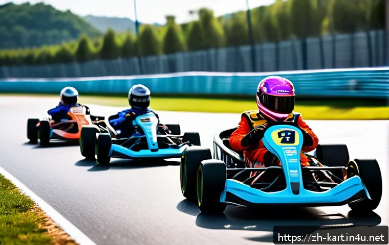 카트라이더 개발자 인터뷰 - A vibrant and dynamic kart racing scene featuring a diverse group of characters wearing colorful rac...