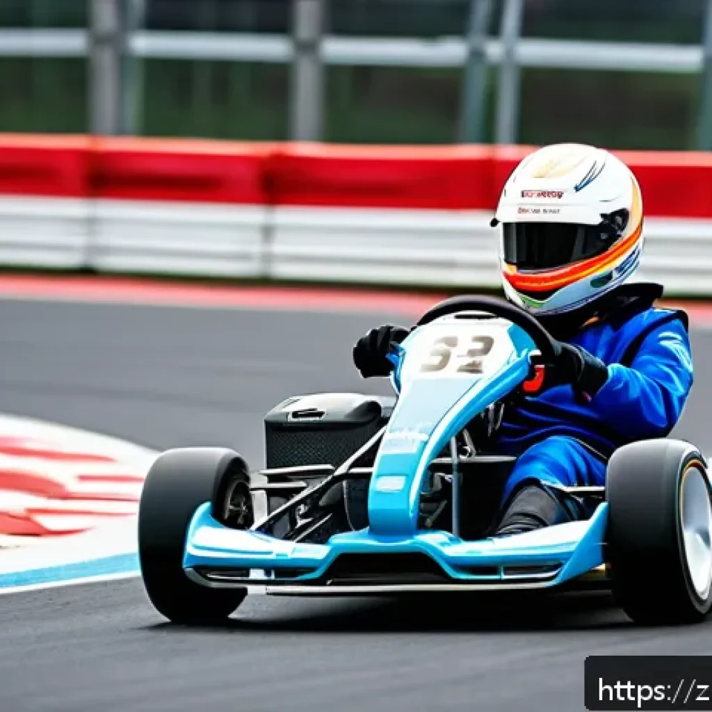 카트라이더 초보 유저와 트랙 공략 요령 - A dynamic kart racing scene on a modern outdoor track during daytime, focusing on a skilled driver n...