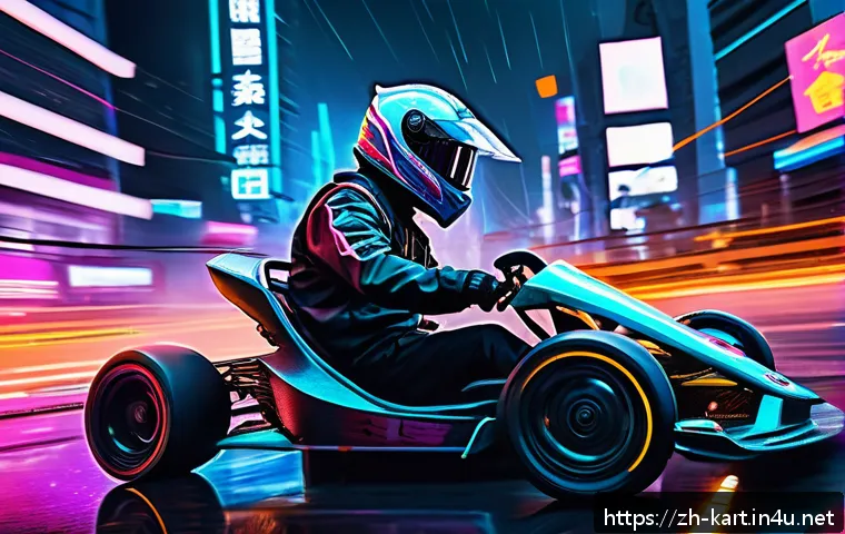 카트라이더 팬아트 대회의 성공 사례 - A dynamic, futuristic kart racing scene rendered in a blend of traditional Chinese ink wash style an...