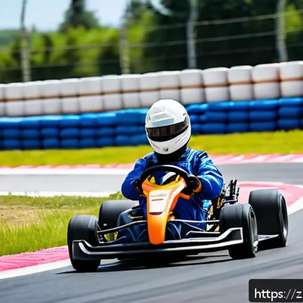 카트라이더 초보자 가이드 영상 - A young adult kart driver wearing a full safety suit, helmet, and gloves, sitting comfortably in a s...