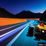 카트라이더 신규 업데이트와 유저 피드백 - A futuristic racing scene on the newly designed &ldquo;Phantom Canyon&rdquo; track at night, featuring vivid dyn...