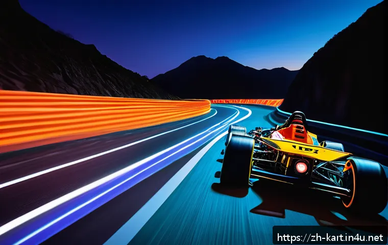 카트라이더 신규 업데이트와 유저 피드백 - A futuristic racing scene on the newly designed &ldquo;Phantom Canyon&rdquo; track at night, featuring vivid dyn...
