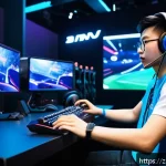 카트라이더 공식 대회 참가 요건 - A modern e-sports competition scene featuring a diverse group of young adult gamers aged 16 and abov...