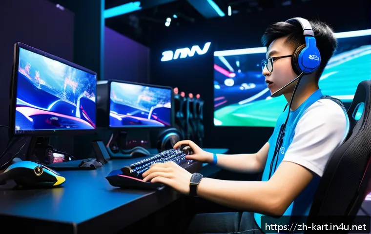 카트라이더 공식 대회 참가 요건 - A modern e-sports competition scene featuring a diverse group of young adult gamers aged 16 and abov...