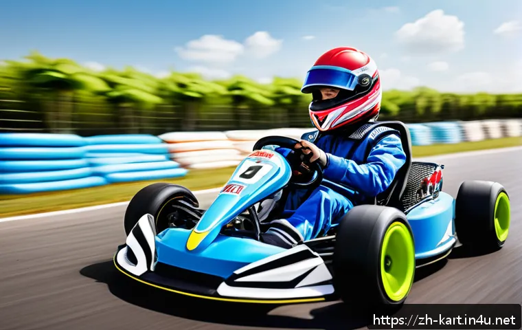 카트라이더 팀전 승리 공략 - A dynamic kart racing team in action on a winding track, featuring four young adult racers wearing c...